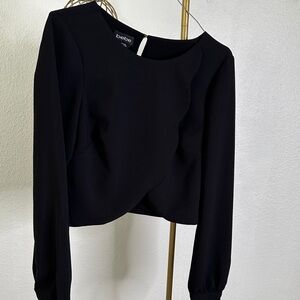 Bebe Elegant Black Scalloped Blouse